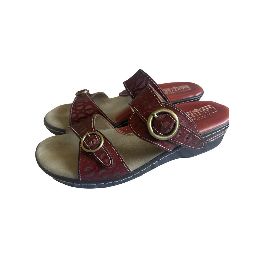 L'Artiste by Spring Step Duobank Womens Slide Sandals Red Leather Artsy SZ 42